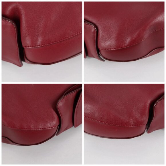 Salvatore Ferragamo Gancini Shoulder Bag Leather Wine Red Gold